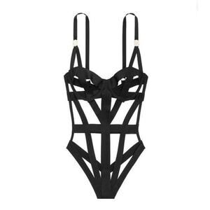Victoria's Secret Women Black Strappy Cage Teddy Bodysuit Size XS